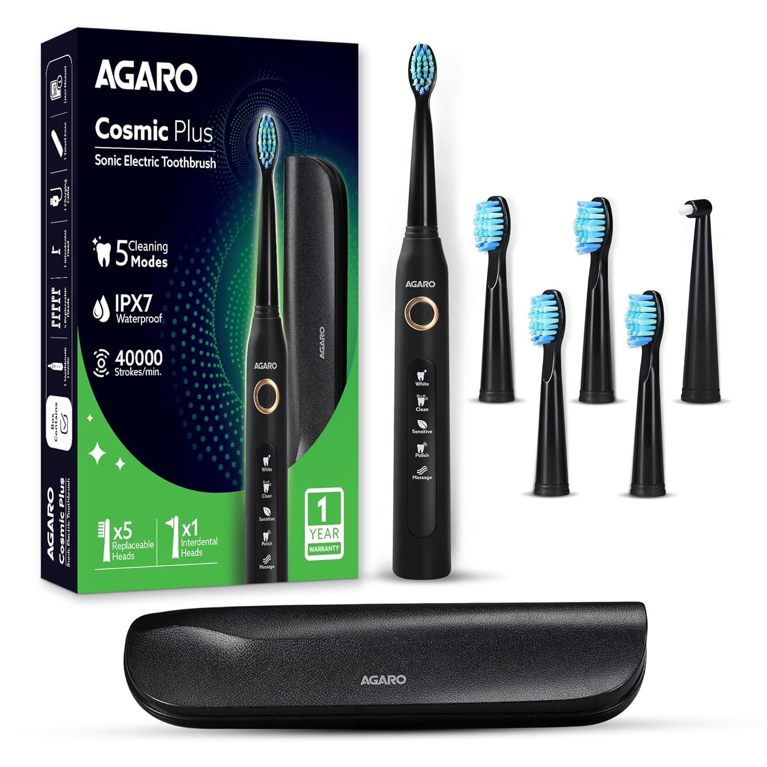 AGARO Cosmic Plus black sonic electric toothbrush