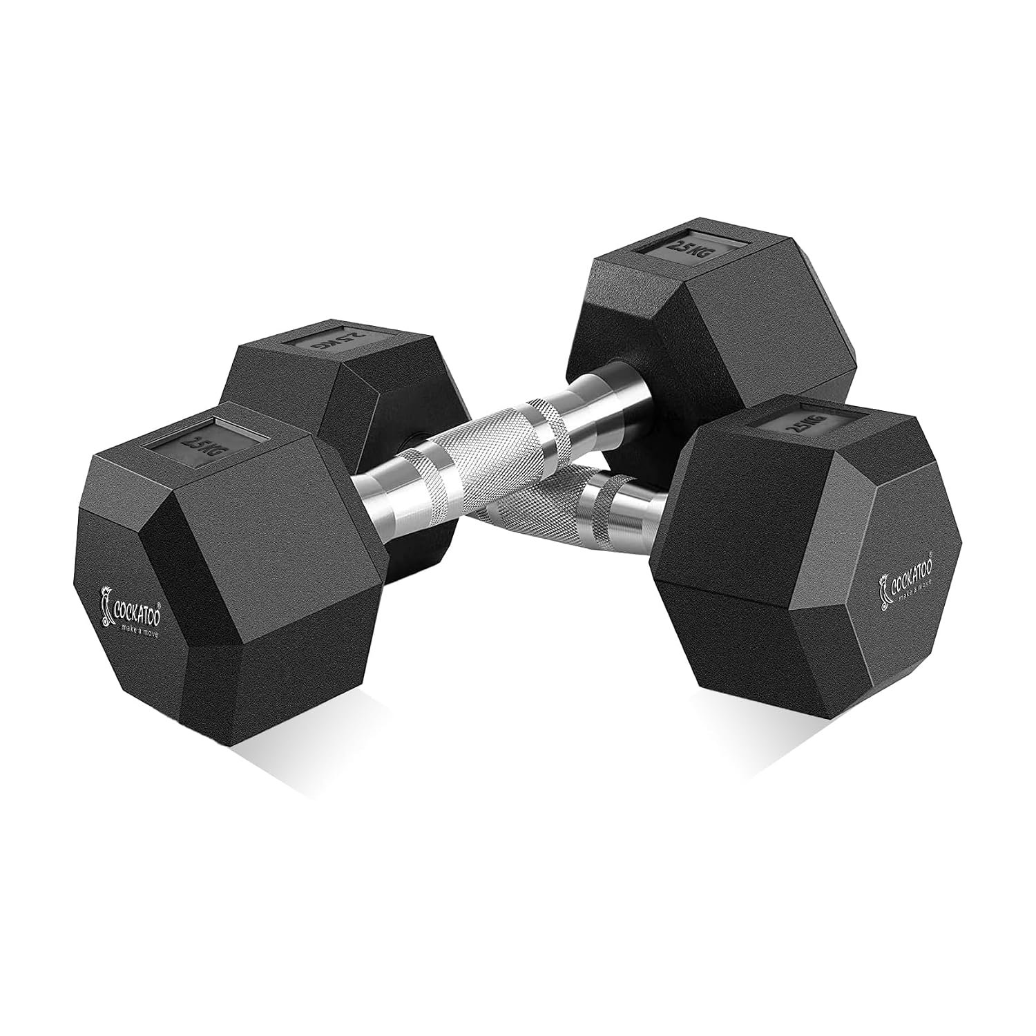 Cockatoo rubber coated hex dumbbells 2.5kg x 2