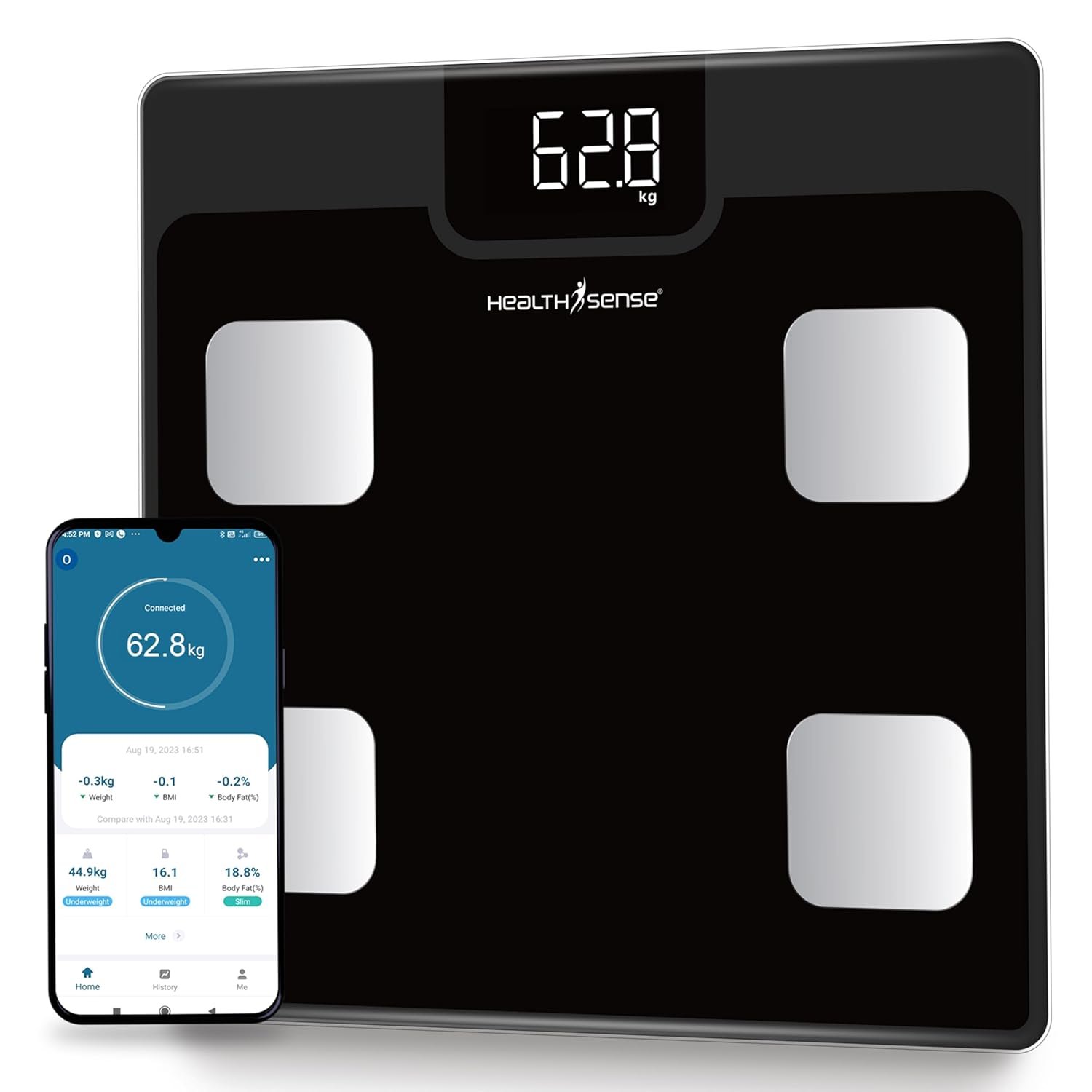 HealthSense BS171 black smart weighing scale
