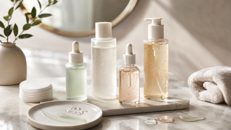 Unbranded unbranded exfoliating skincare bottles with subtle liquid and cream textures for how to choose exfoliant