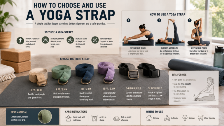 Unbranded unbranded yoga straps with buckles arranged beside a mat and blocks for how to use yoga strap