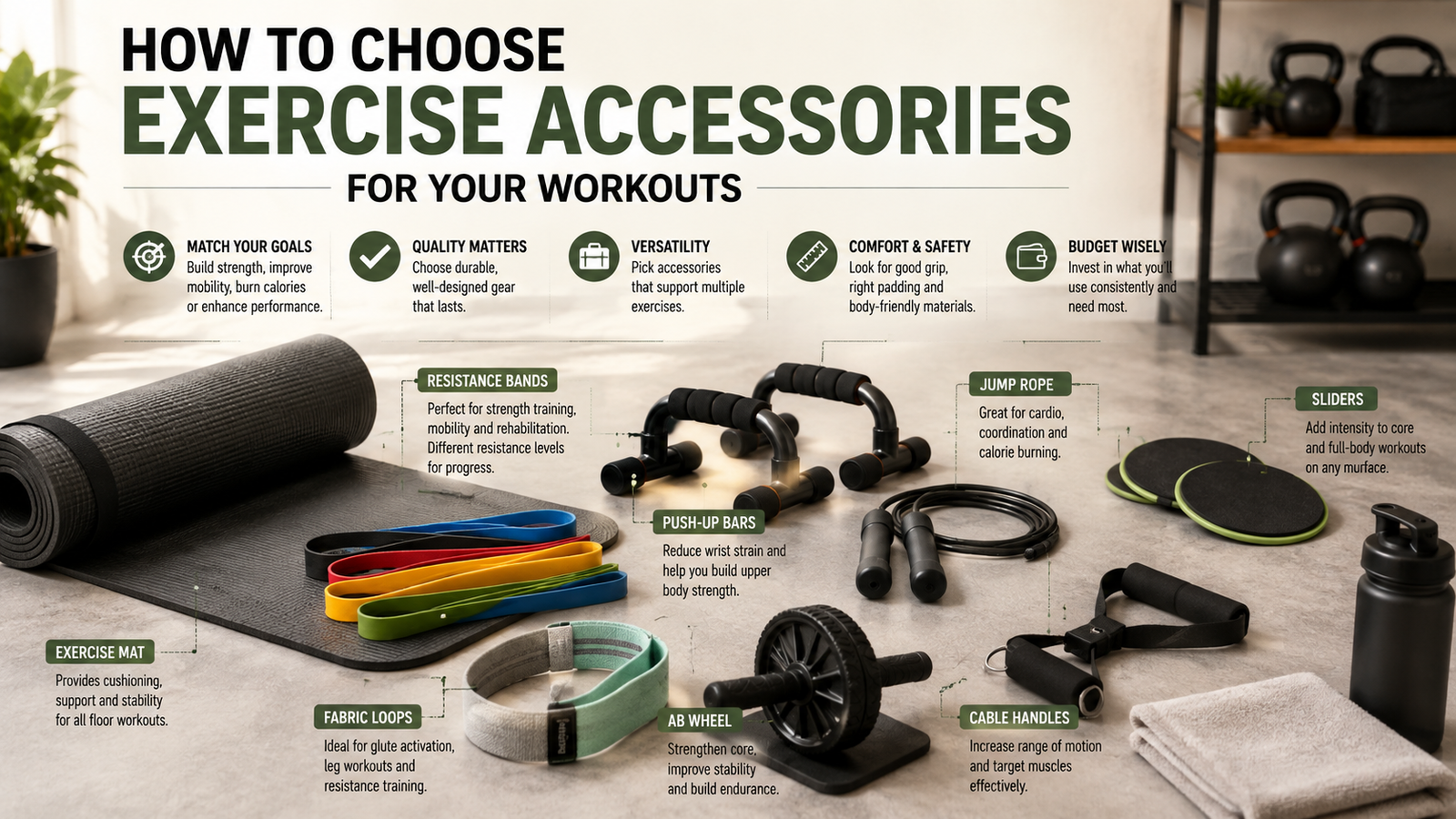 Unbranded a curated assortment of unbranded resistance bands, sliders, rope and small training tools for exercise accessories