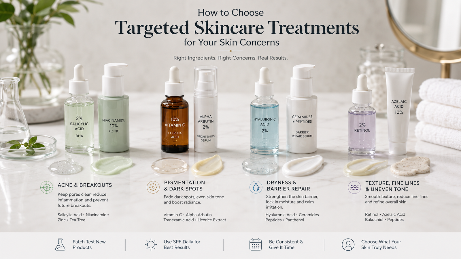 Unbranded unbranded targeted treatment bottles and tubes with precise dropper and pump formats for skincare treatments