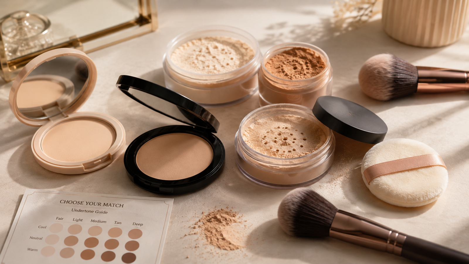 Unbranded unbranded pressed and loose face powders with a puff and soft powder brush for how to choose face powder