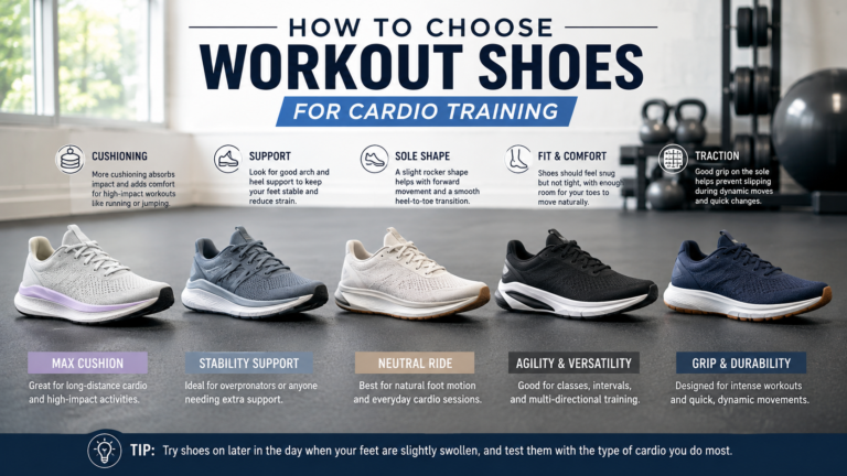 Unbranded several unbranded athletic shoes showing different cushioning and outsole profiles for how to choose workout shoes