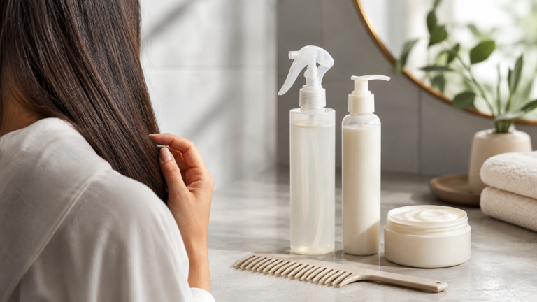 Unbranded unbranded leave-in sprays and creams beside a detangling comb for leave-in hair treatment