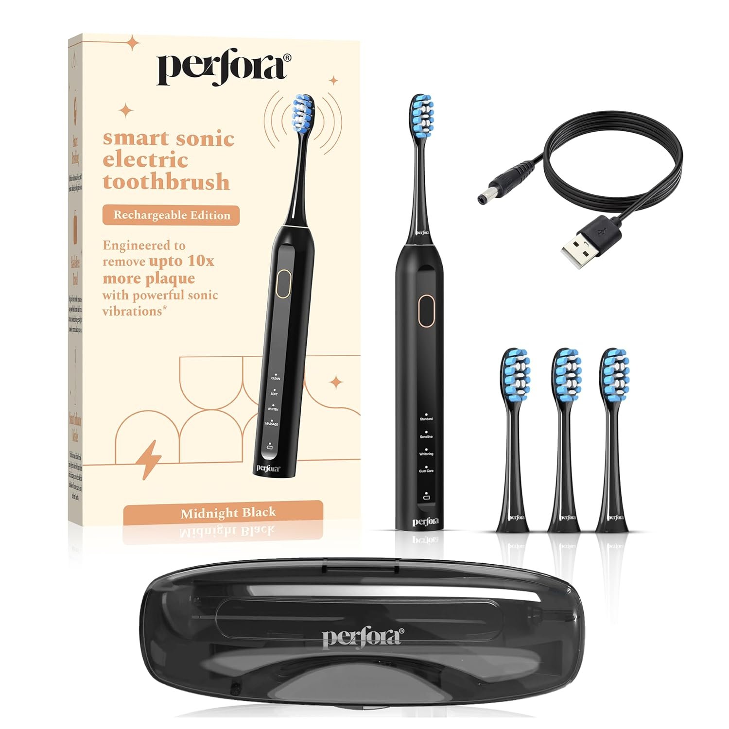Perfora Royal Black rechargeable electric toothbrush