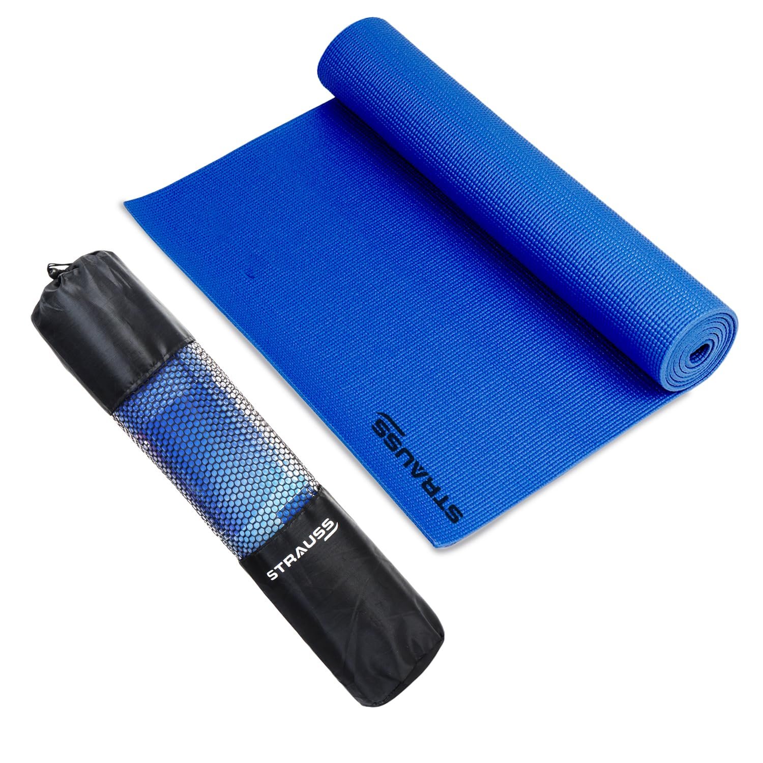 STRAUSS blue 6mm yoga mat with carry bag