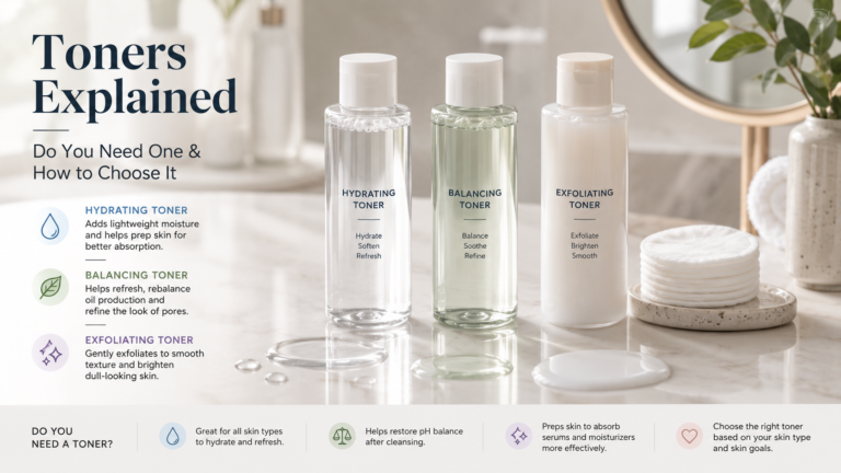 Unbranded unbranded toner bottles with cotton pads and watery skincare textures for do you need toner