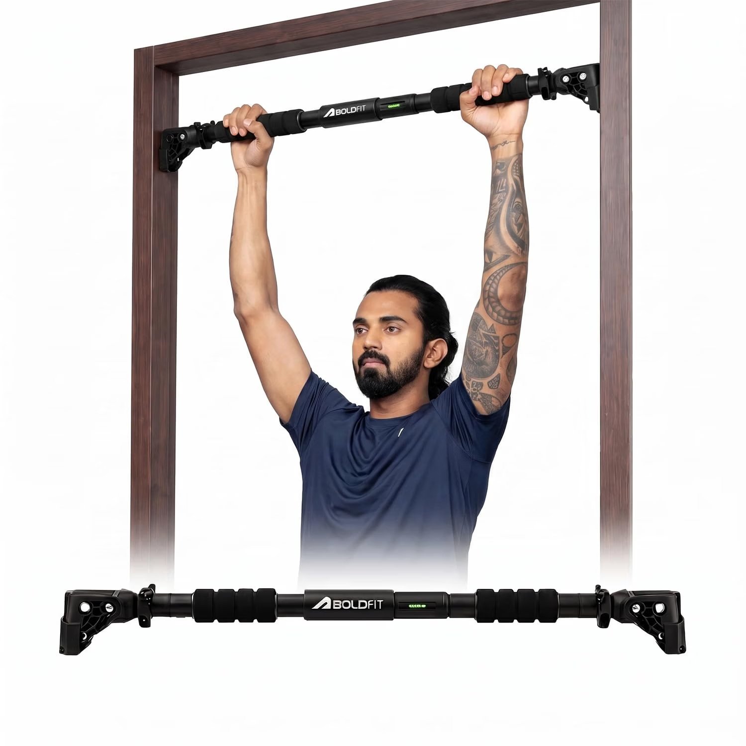Boldfit Doorway Pull-Up Bar 72–104 cm, Black product packaging