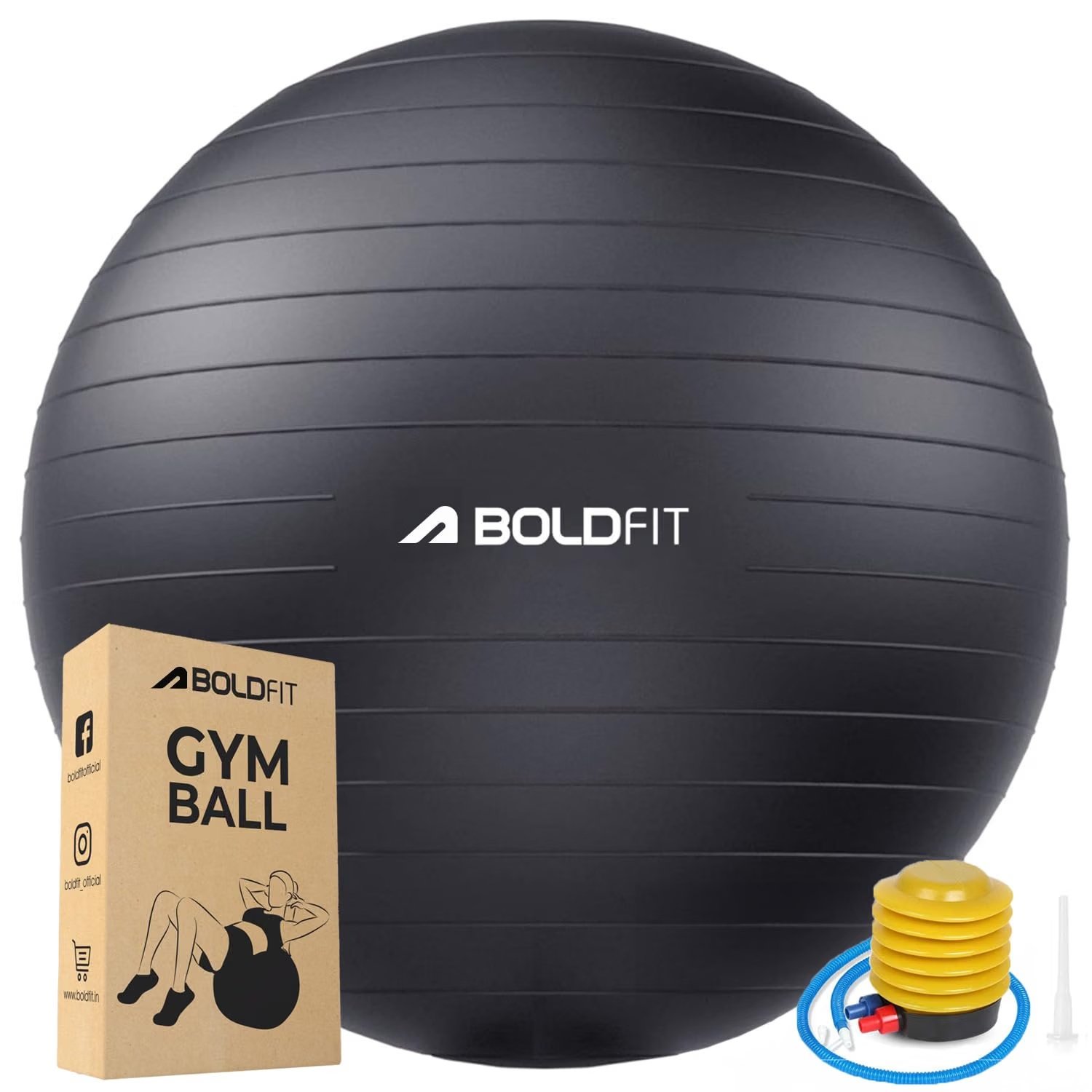 Boldfit Exercise Gym Ball, Black, 65 cm product packaging