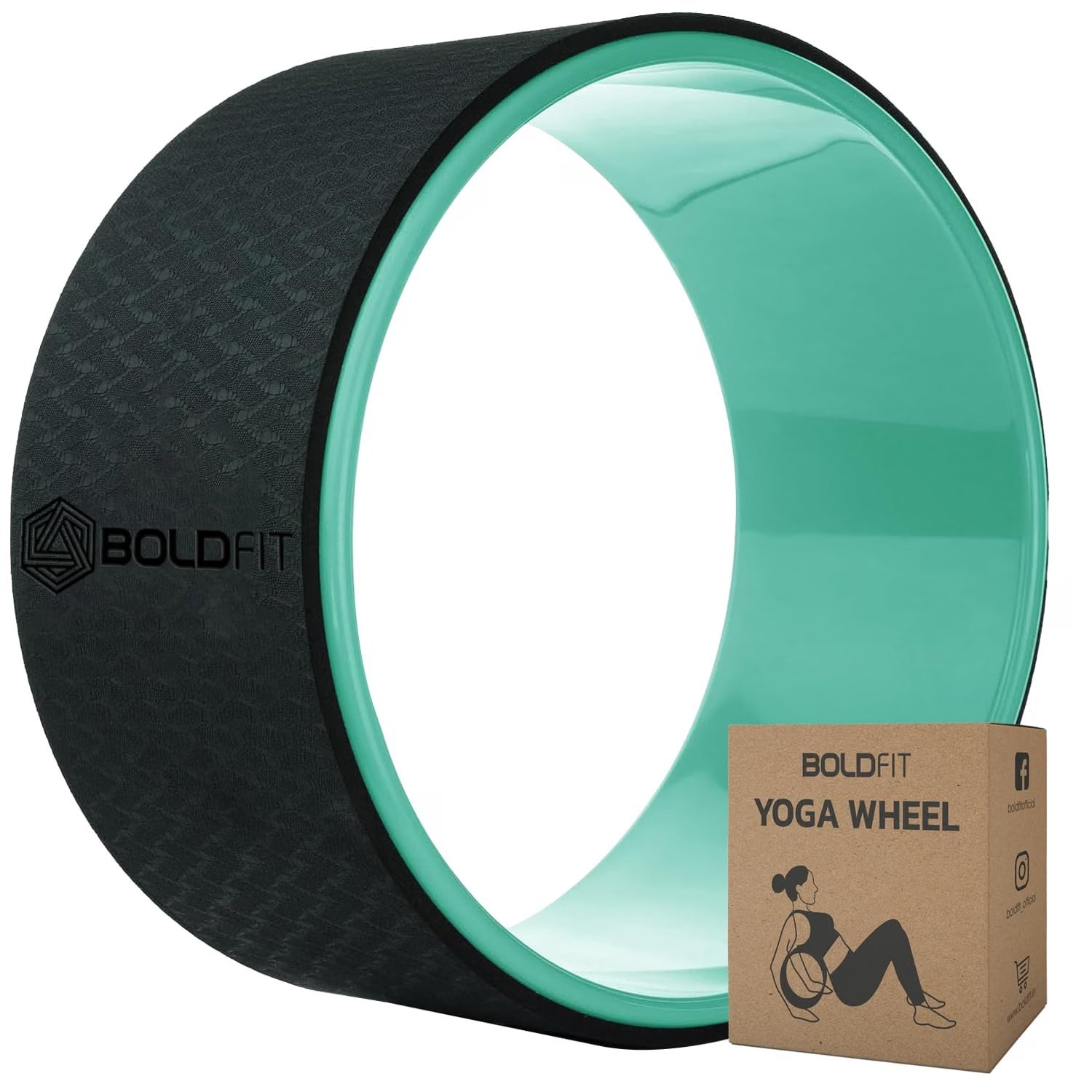 Boldfit Yoga Wheel, Black/Green, 12 inch product packaging