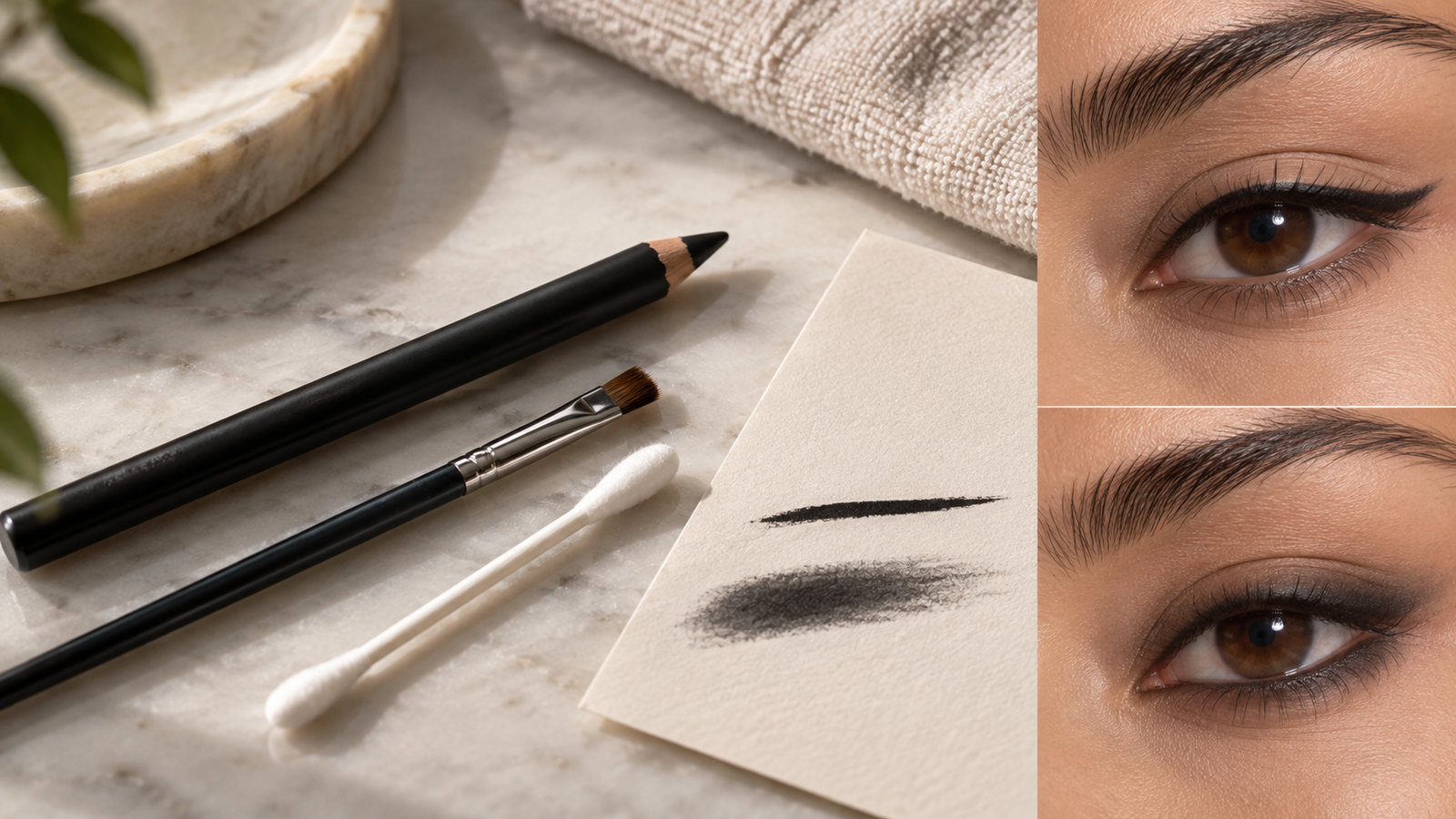 Black kajal pencil with precise and softly blended eyeliner swatches