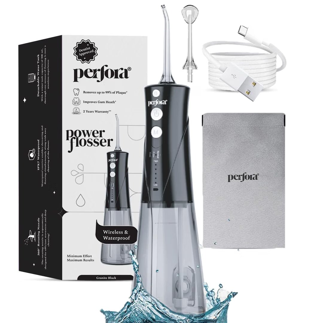 Perfora Power Dental Water Flosser 300 ml Black product packaging