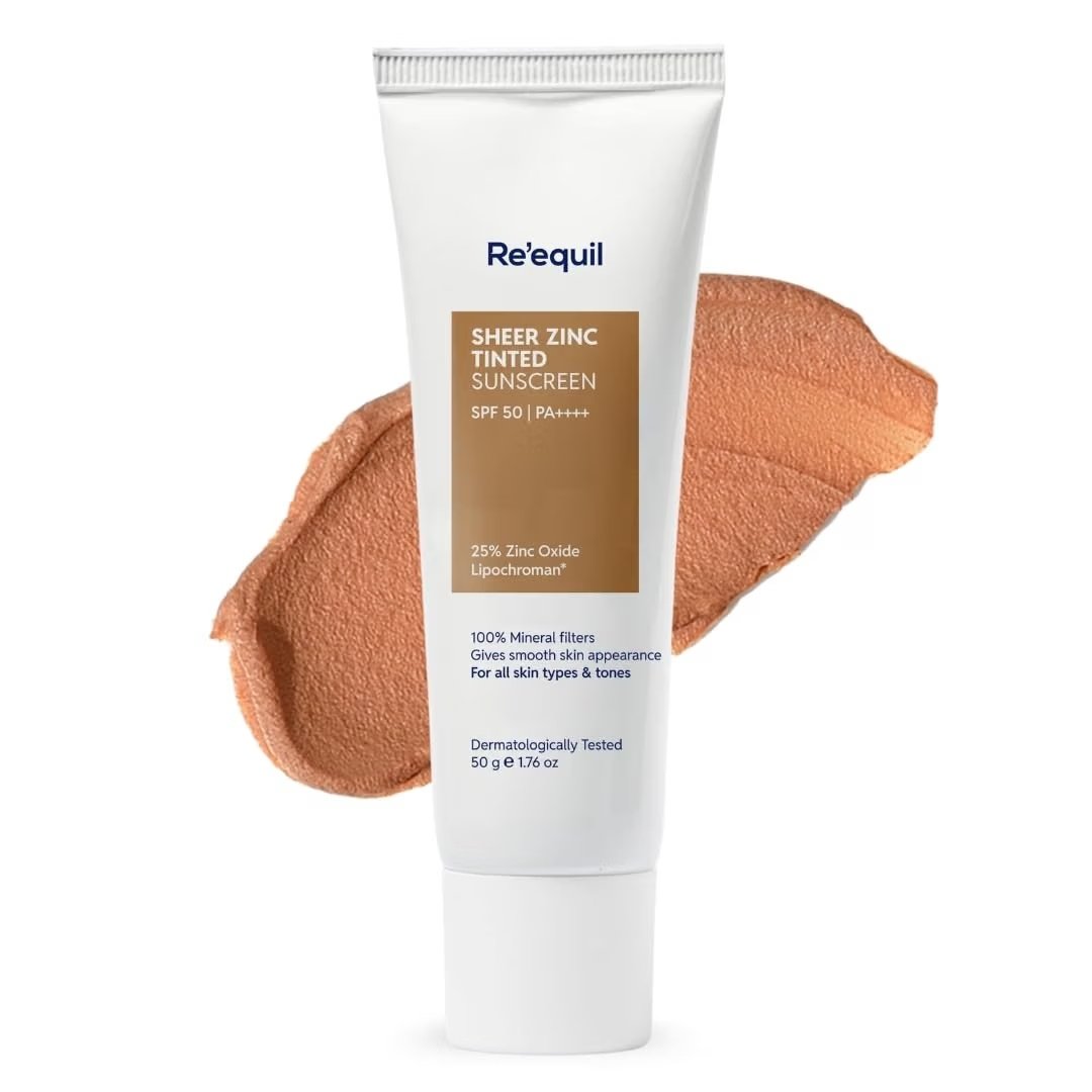 RE'EQUIL Sheer Zinc Tinted Mineral Sunscreen SPF 50, 50 g product packaging