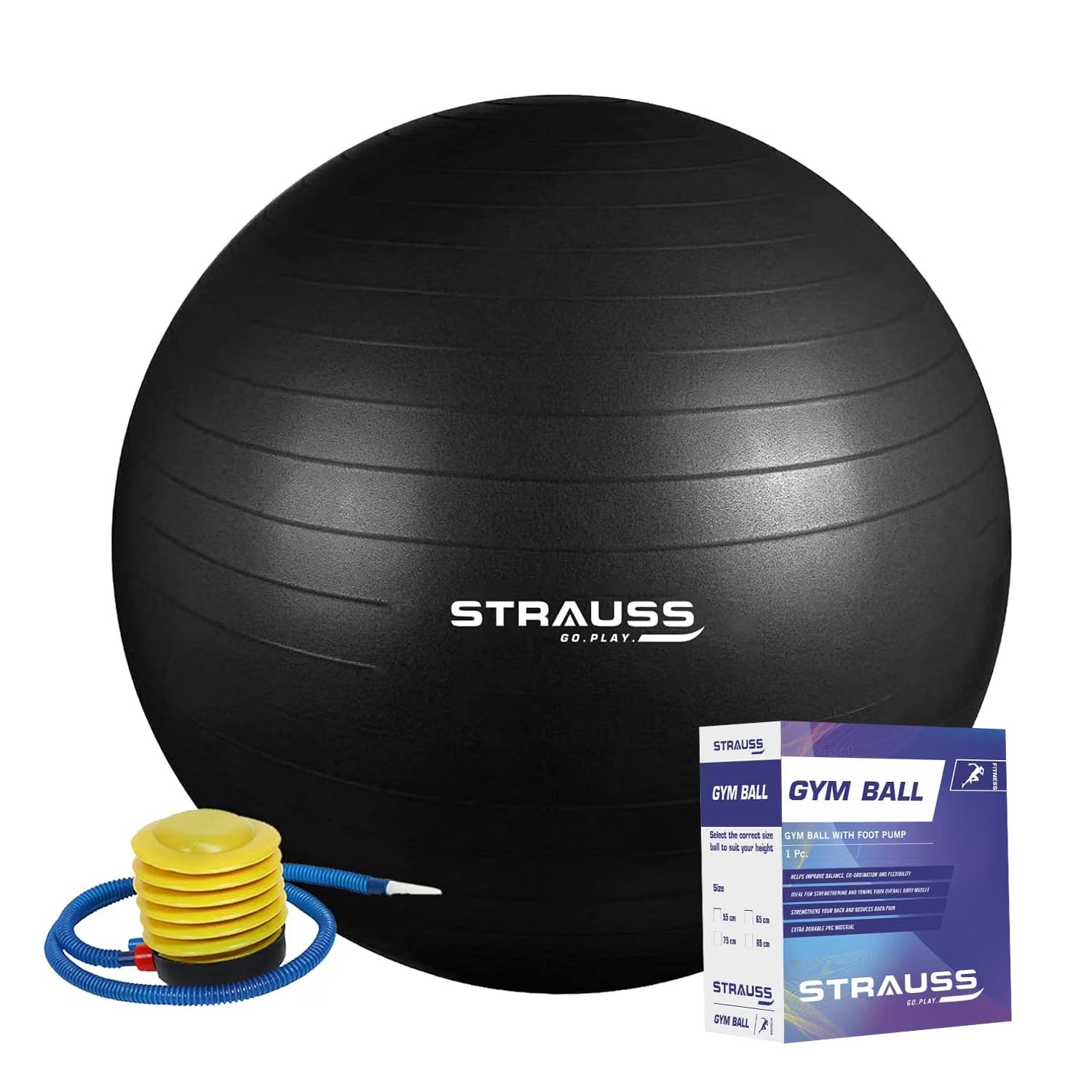 Strauss Anti-Burst Gym Ball, Black, 65 cm product packaging