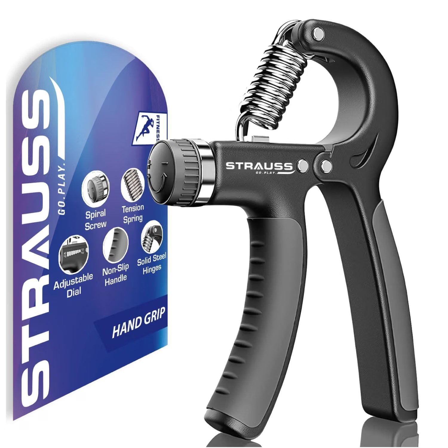Strauss Adjustable Hand Grip 10–40 kg, Black product packaging