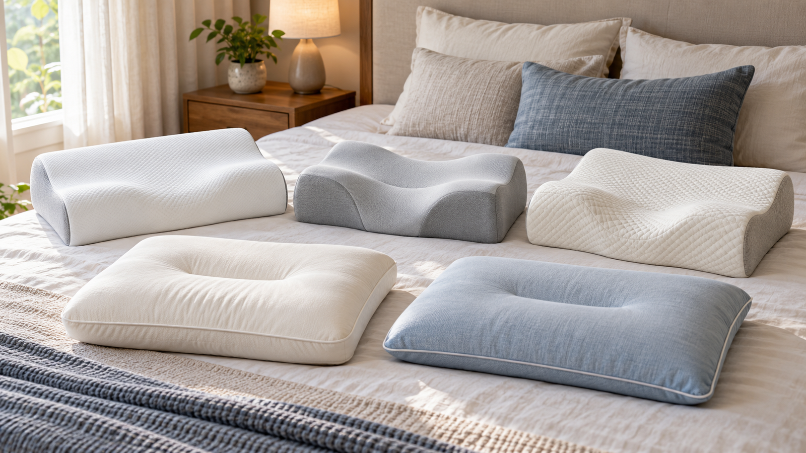 Five unbranded product formats arranged for a cervical neck pillows for bedtime comfort in india buying-guide comparison