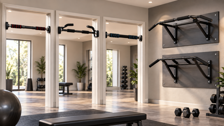 Five unbranded product formats arranged for a doorway and wall-mounted pull-up bars in india buying-guide comparison