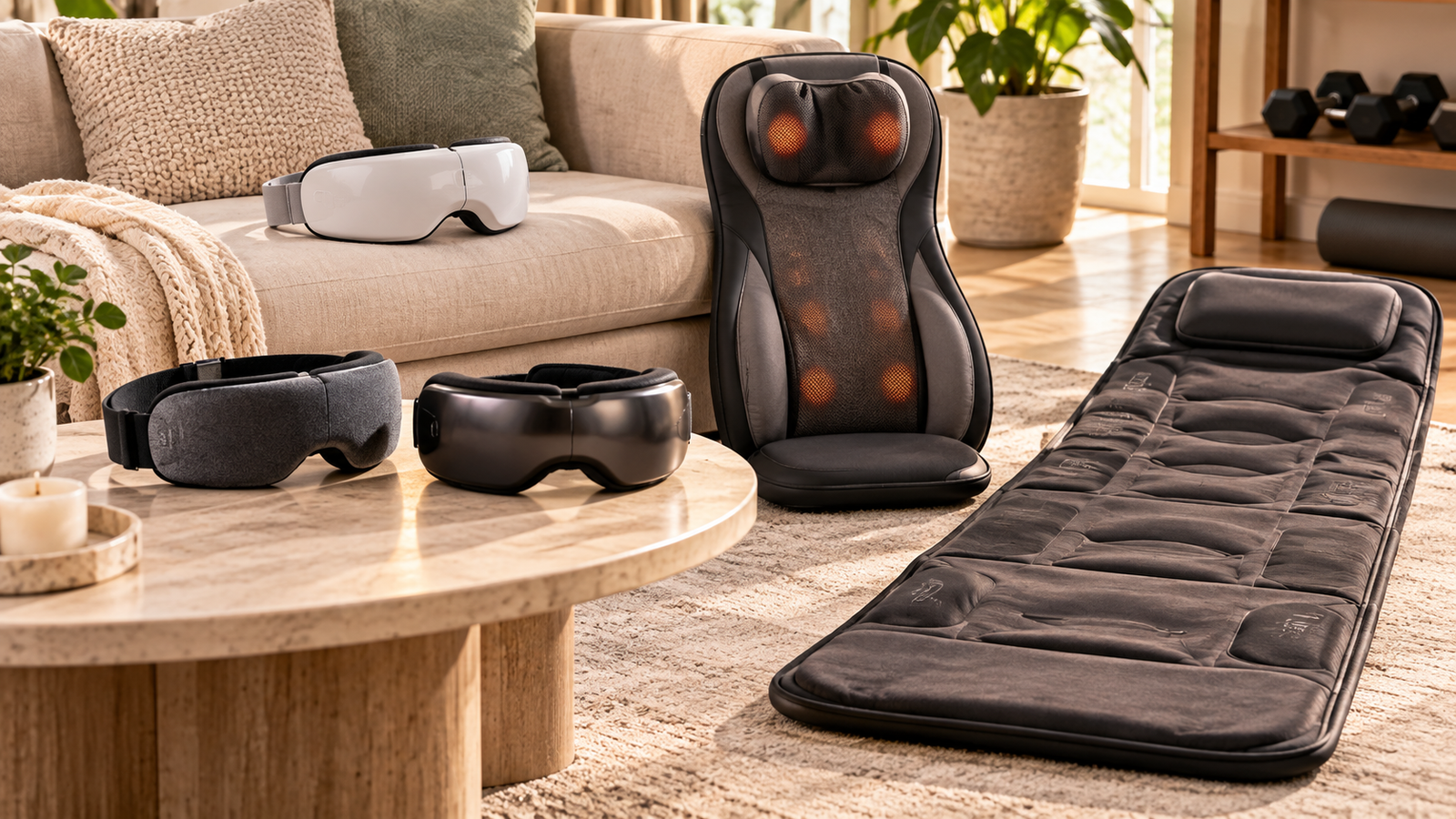 Five unbranded product formats arranged for a eye, neck and back relaxation massagers in india buying-guide comparison