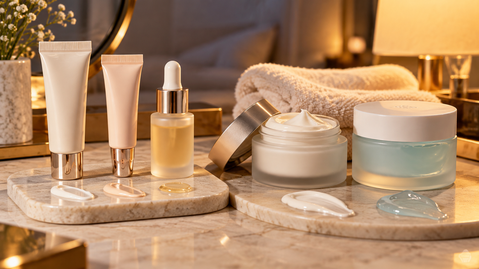 Five unbranded product formats arranged for a face and eye products for night routines in india buying-guide comparison