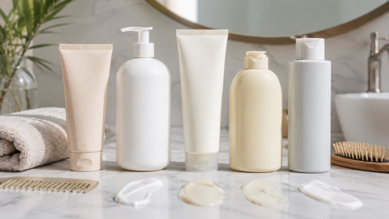 Five unbranded conditioner bottles and tubes for a top hair conditioners in India guide