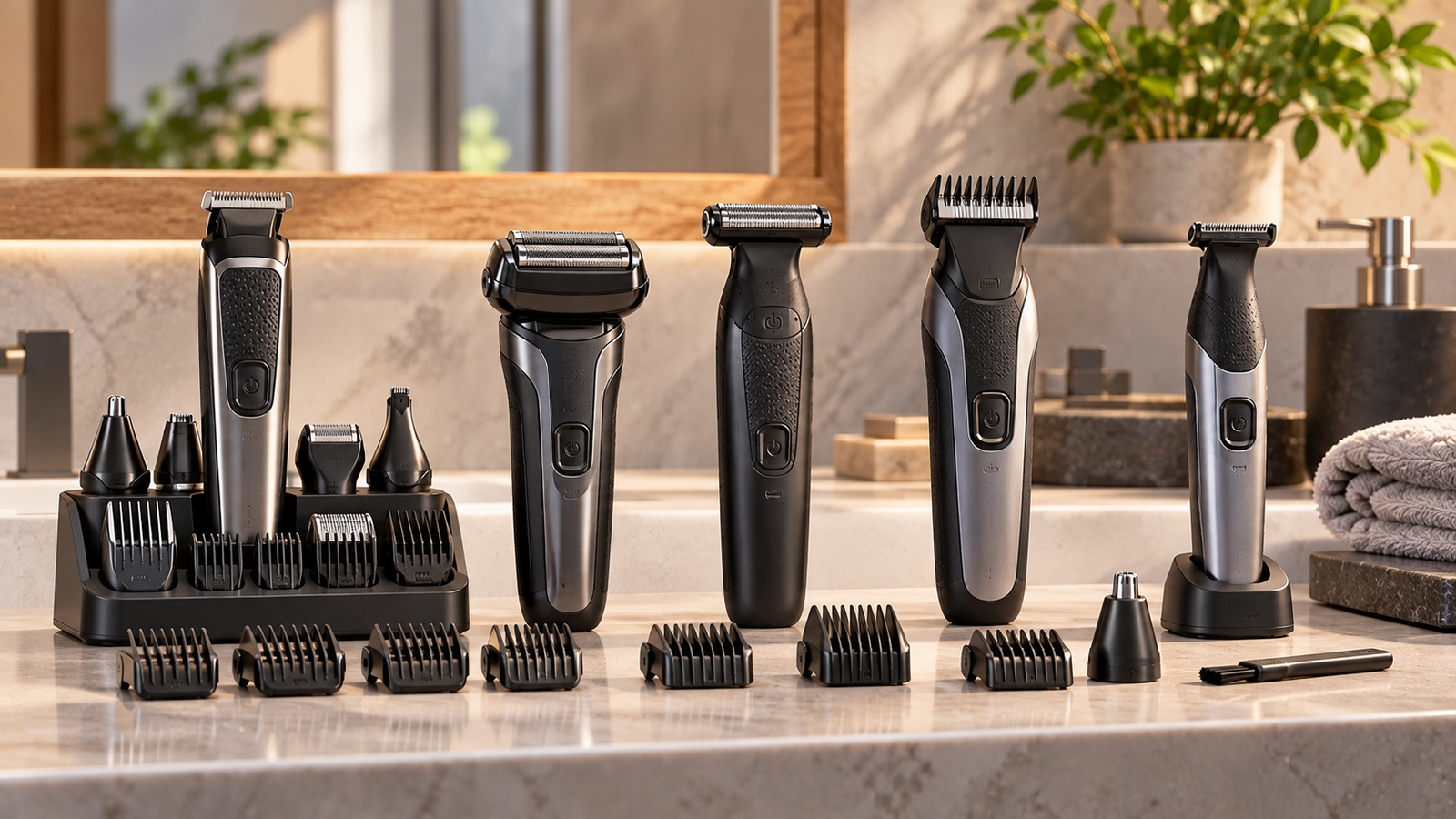 Five unbranded product formats arranged for a multi-grooming, body-trimming and shaving tools in india buying-guide comparison