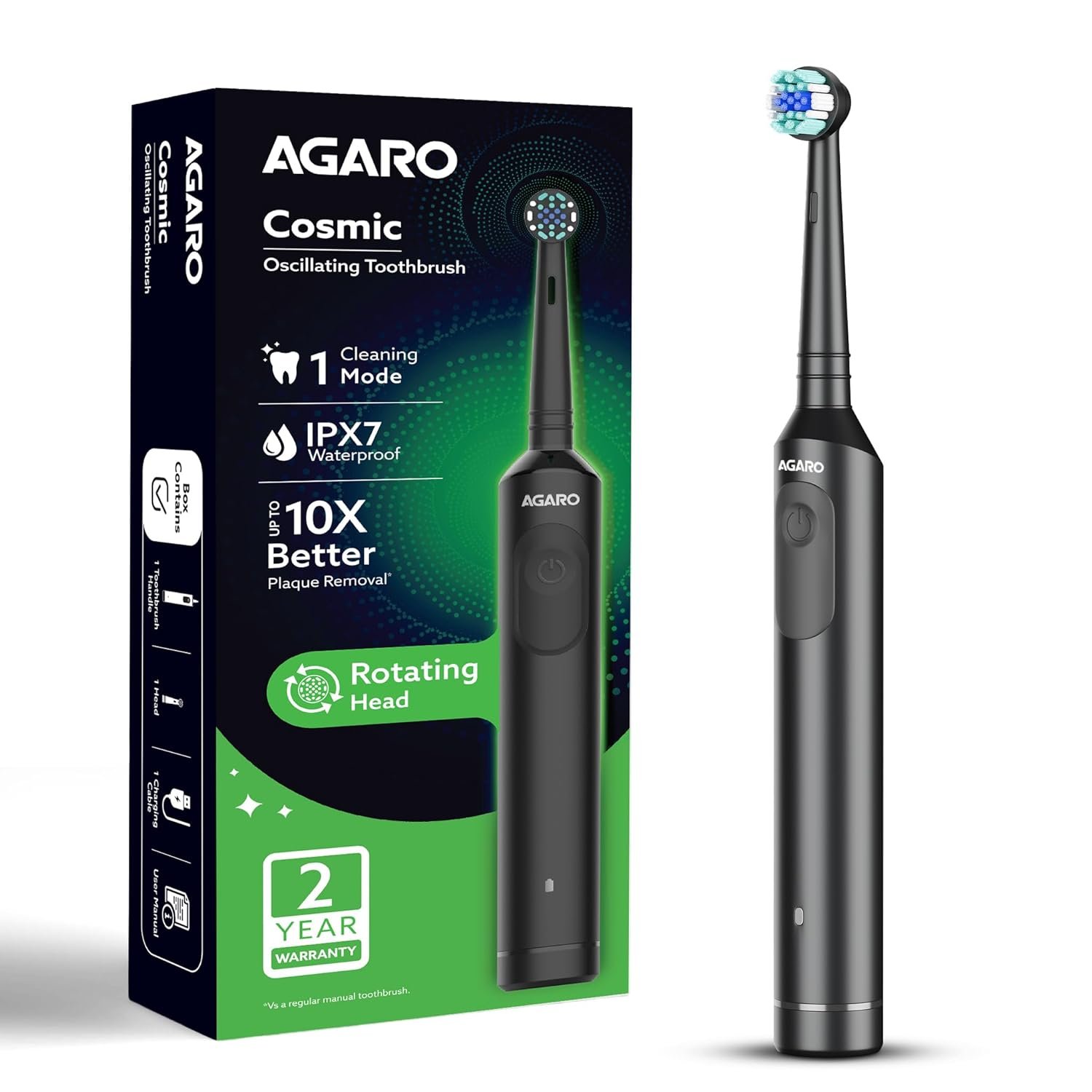 AGARO Cosmic Oscillating Rechargeable Electric Toothbrush - product photograph showing the exact Amazon India variant