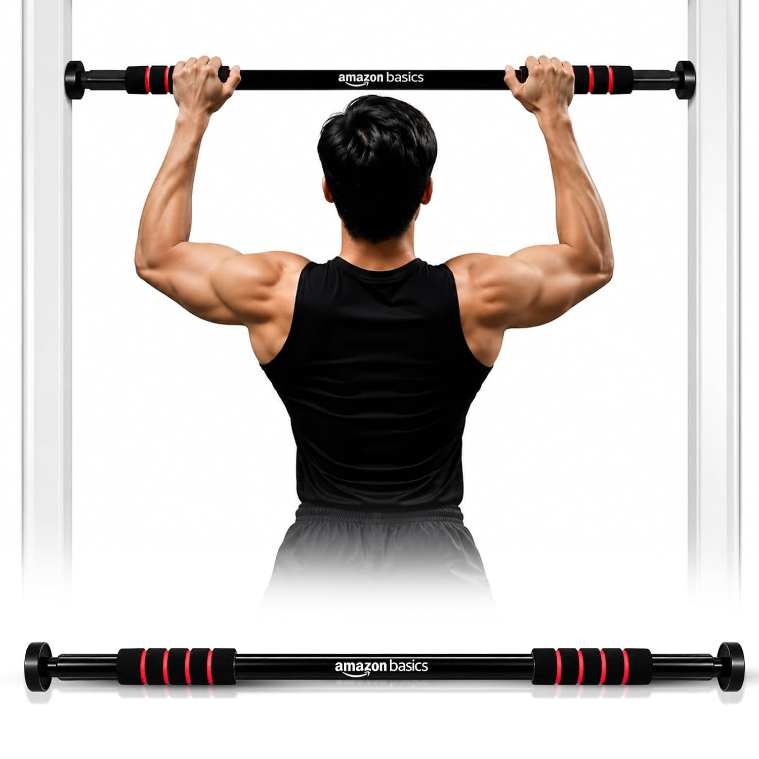 Amazon Basics Doorway Pull Up Bar Red product photograph