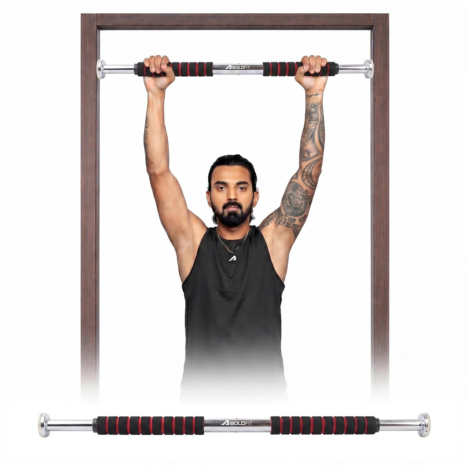 Boldfit Adjustable Doorway Pull Up Bar 100kg Rated - product photograph showing the exact Amazon India variant