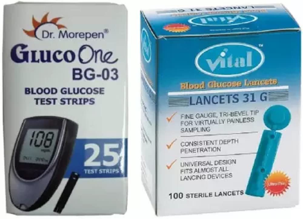 Dr. Morepen Gluco One BG-03 Test Strips 25 Count — exact manufacturer product variant photograph