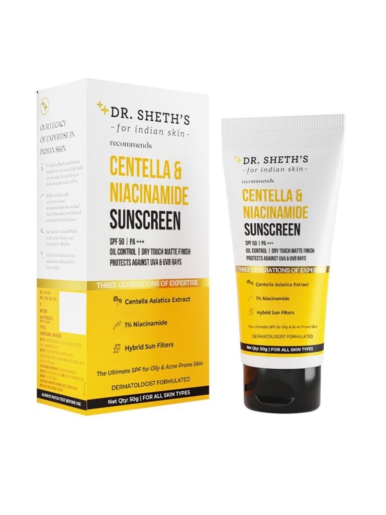 Dr. Sheth's Centella and Niacinamide Oil-Free Matte Sunscreen SPF 50 PA+++ — product photo showing the listed model or variant