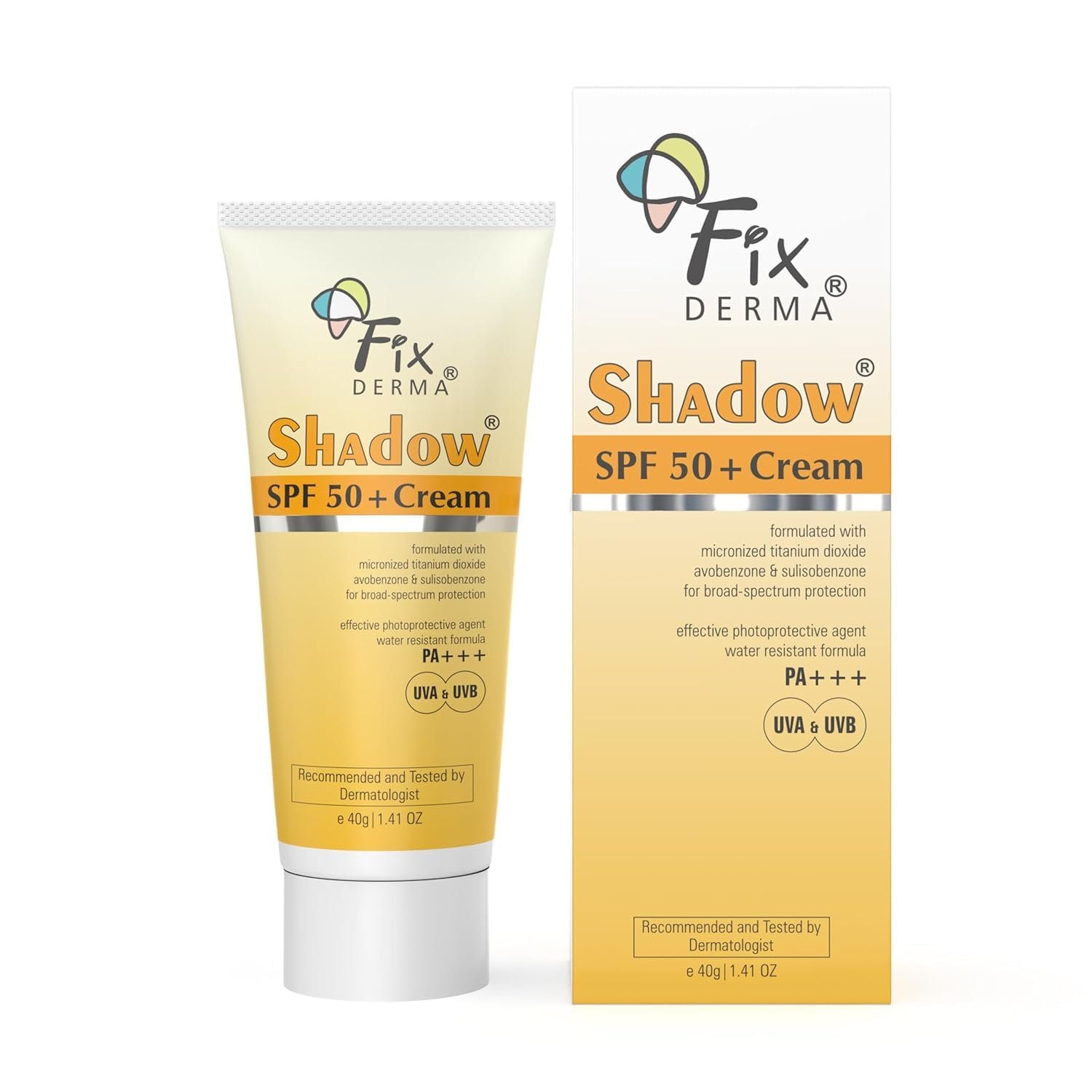 Official product photograph of Fixderma Shadow SPF 50+ PA+++ Sunscreen Cream 40g