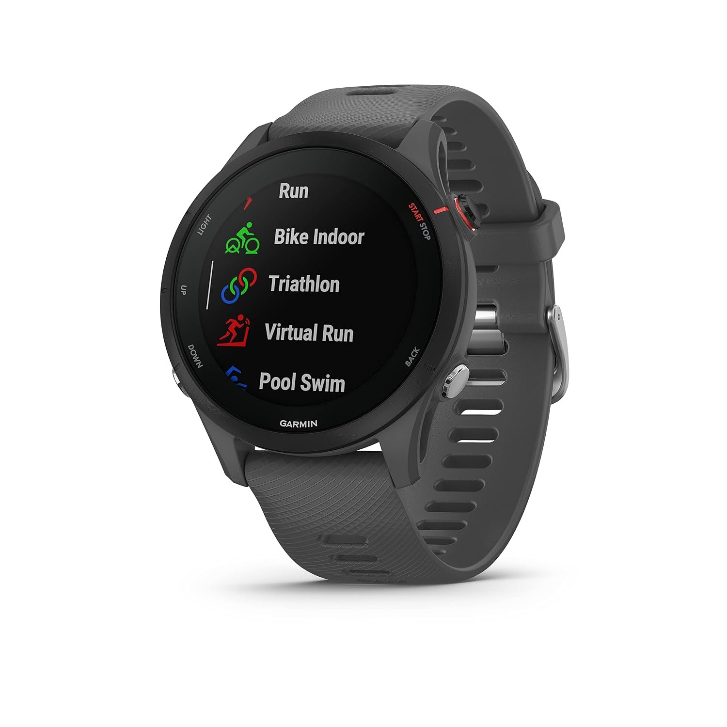 Official product photograph of Garmin Forerunner 255 GPS Running Watch Slate Grey