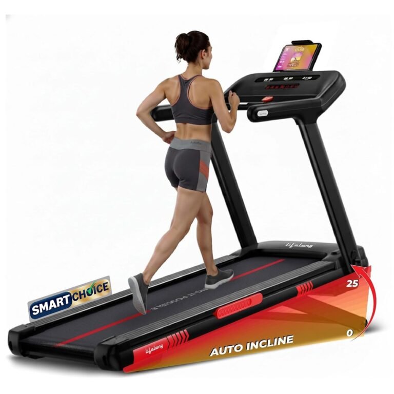 Official product photograph of Lifelong 6HP Motorised Treadmill with 25-Level Incline