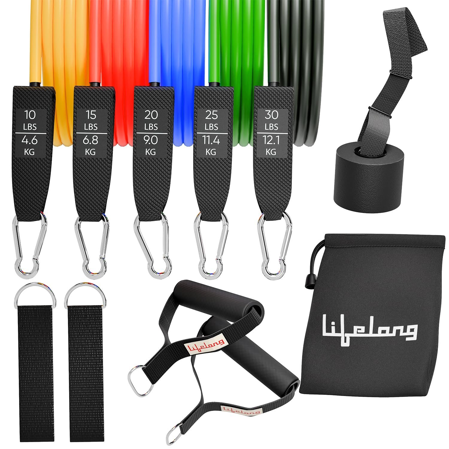 Lifelong Resistance Tubes Set of 5 with Handles and Door Anchor - product photograph showing the exact Amazon India variant