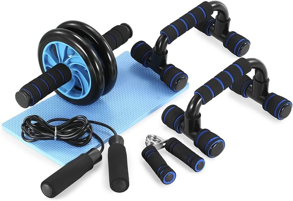 MANOGYAM Double Wheel Ab Roller with Knee Pad - product photograph showing the exact Amazon India variant