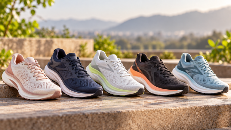 Five unbranded products arranged for a comparison about running shoe cushioning fit comparison India