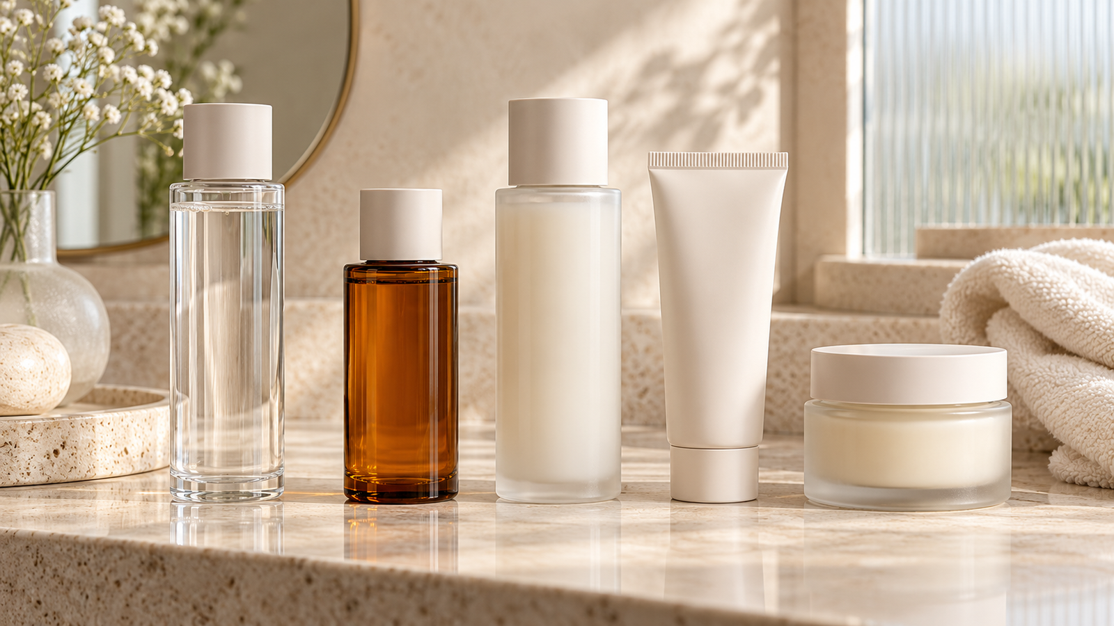 Five unbranded beauty product representations for pyunkang yul essence toner