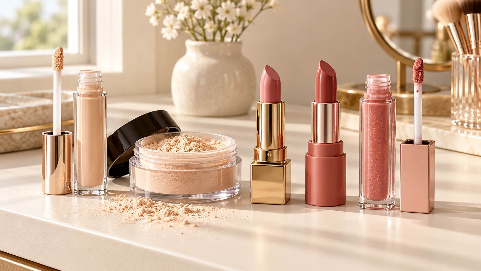 Five unbranded beauty product representations for matte lipstick