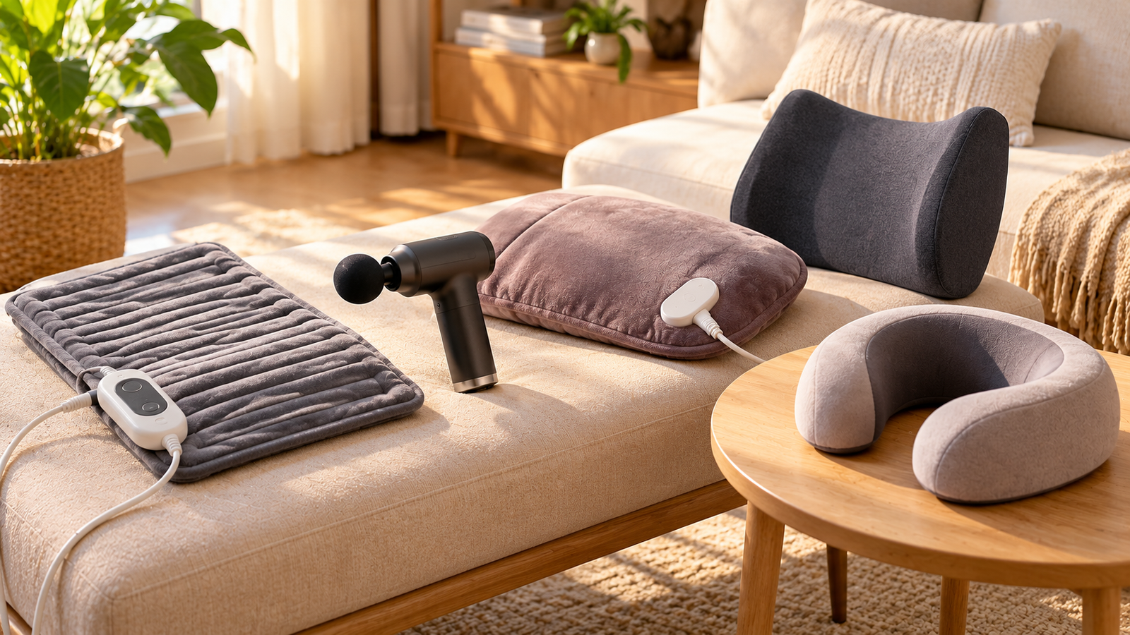 Five unbranded wellness product representations for heating pad