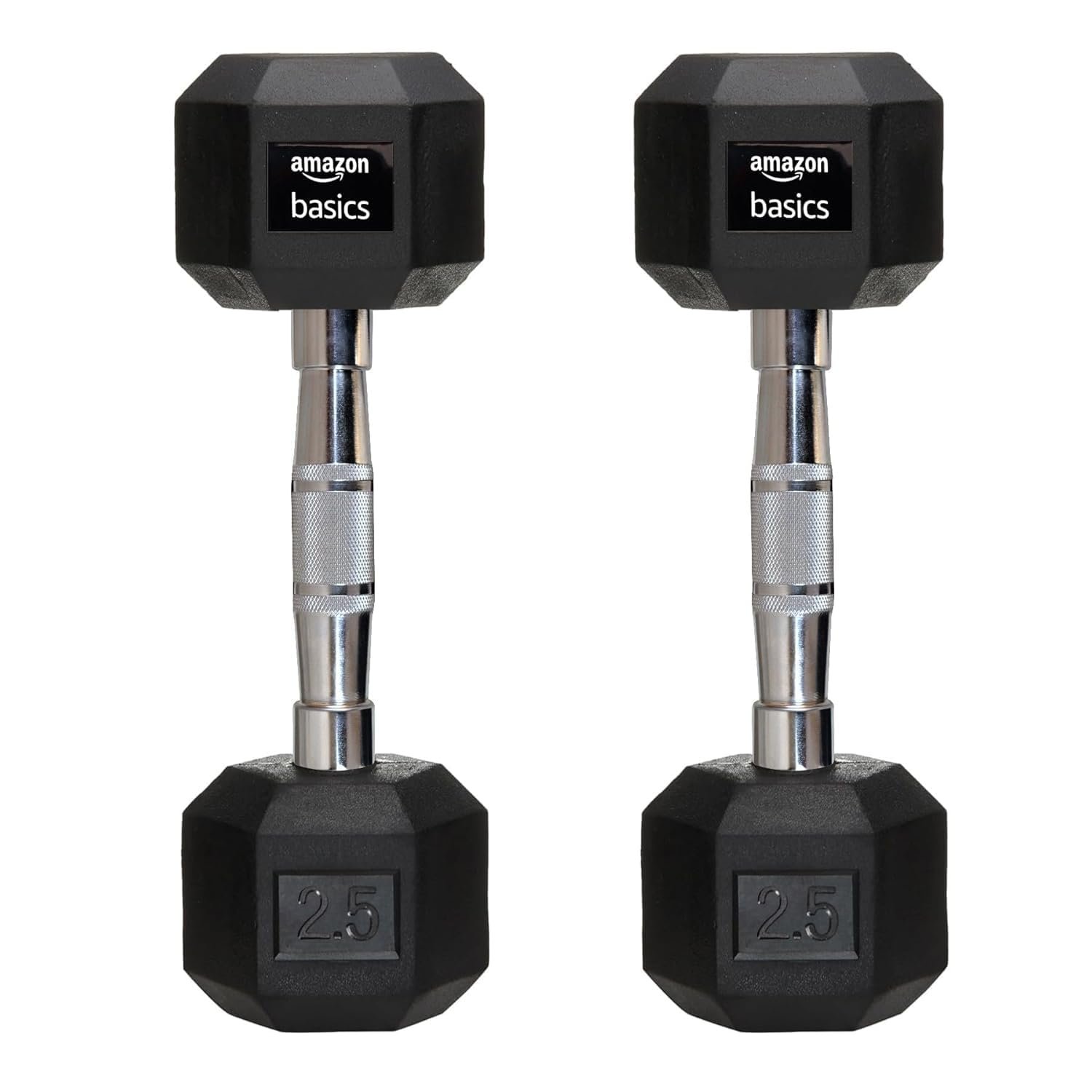 Amazon Basics Rubber Encased Hex Dumbbell Set Total 10kg product packaging or device