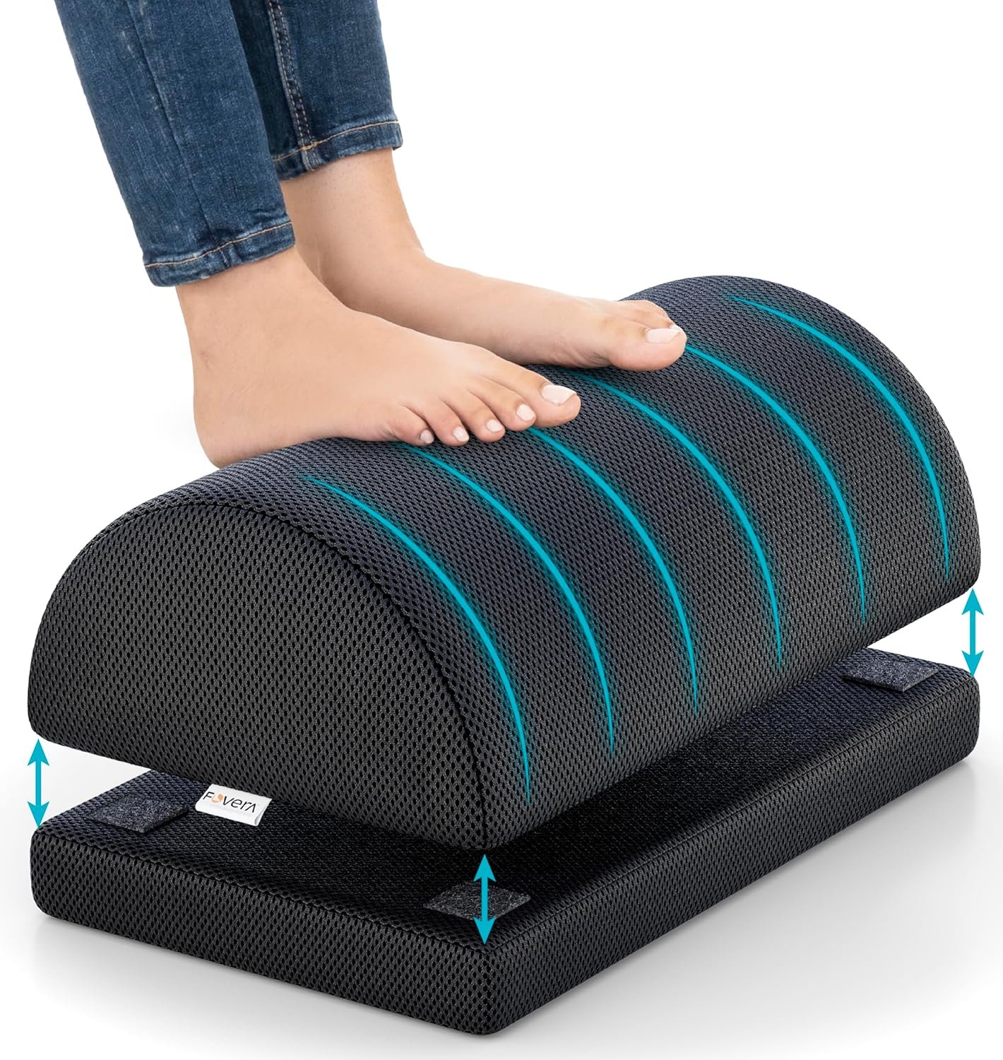 FOVERA Adjustable Memory Foam Foot Rest 4 and 6 Inch product packaging or device