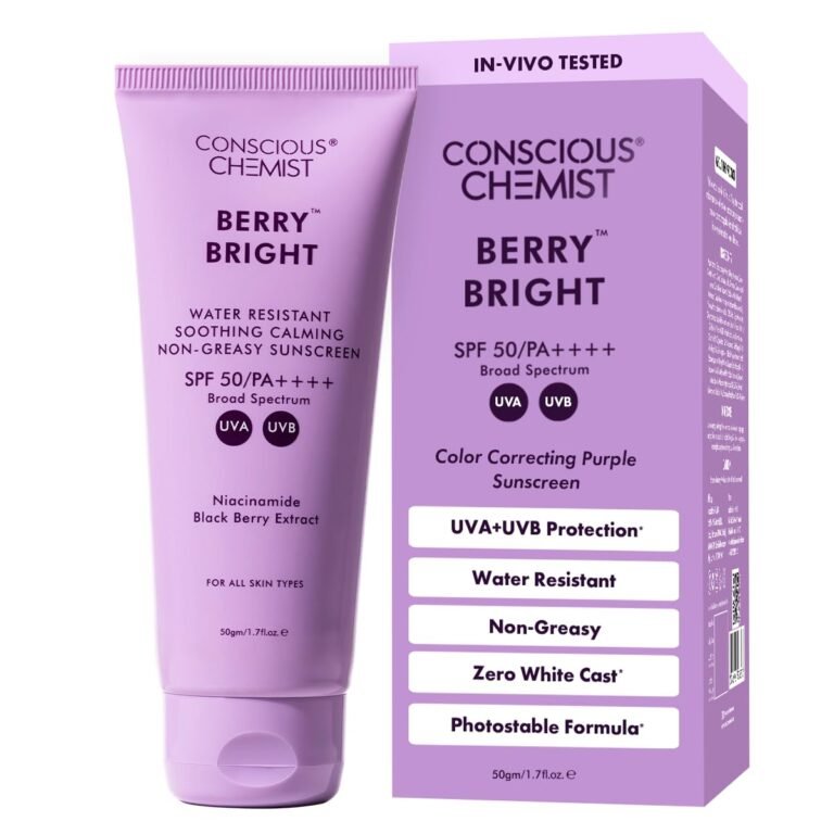 Conscious Chemist Berry Bright Sunscreen SPF 50 PA++++ 50g product packaging or device photograph