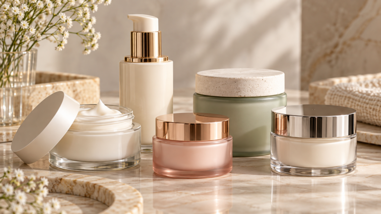 Five unbranded face moisturisers displayed for a Physical Glow Top 5 buying guide