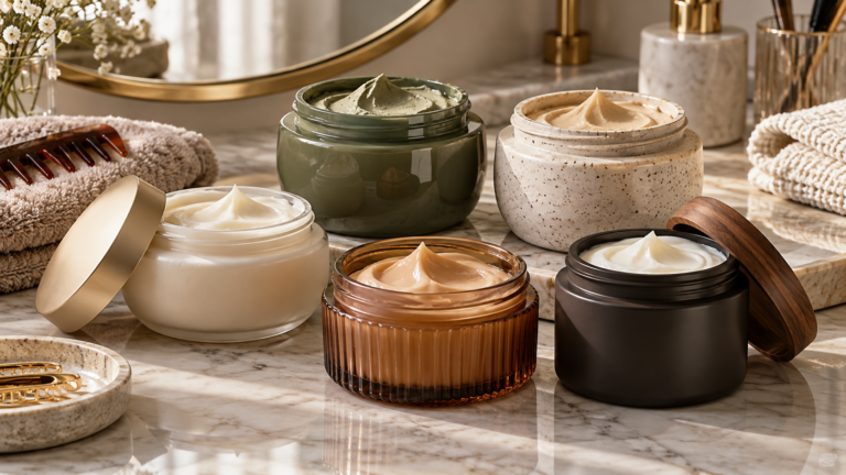 Five unbranded hair masks displayed for a Physical Glow Top 5 buying guide