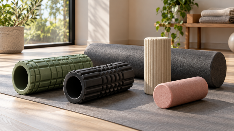 Five unbranded foam rollers displayed for a Physical Glow Top 5 buying guide