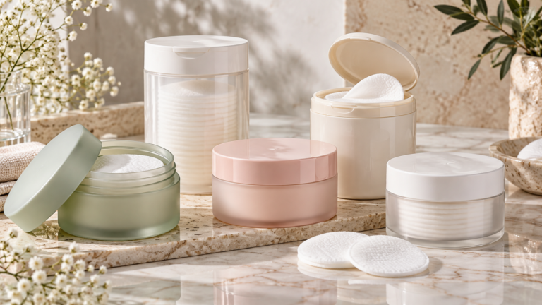 Five unbranded facial toner and exfoliating pads displayed for a Physical Glow Top 5 buying guide