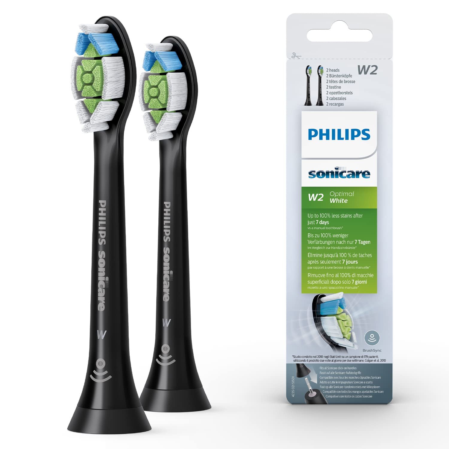 Philips Sonicare W2 Optimal White BrushSync Replacement Heads 2-Pack - product photograph showing the exact Amazon India variant